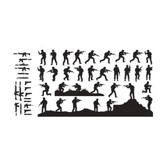 Fototapeta premium Silhouettes of Soldiers in Various Poses.