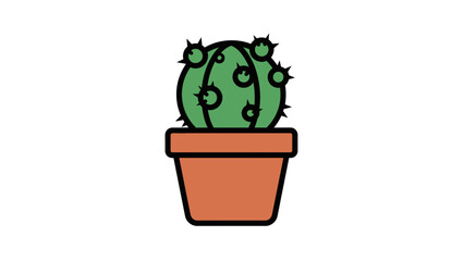 Green Potted Cactus Icon Vector Illustration