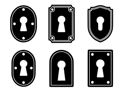Set of 6 keyhole icons vector isolated PNG with Transparent Background