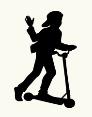 Fototapeta premium Vector drawing. A boy riding a scooter