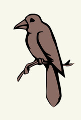 Obraz premium Vector drawing. Bird on white sky backdrop.