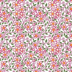 Seamless art nouveau English cottage core pattern with flowers under white background