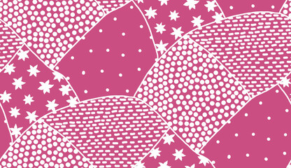 Vector seamless pattern of Japanese style background with stars and dots in pink