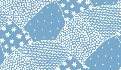 Vector seamless pattern of Japanese style background with stars and dots in blue cyan