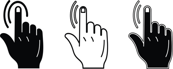 Fototapeta premium Tap Gesture Hand Icons Set with Touch, Click, and Press Symbols in Solid and Outline Styles for Mobile Apps, UI Interfaces, UX Design, and Digital Interaction