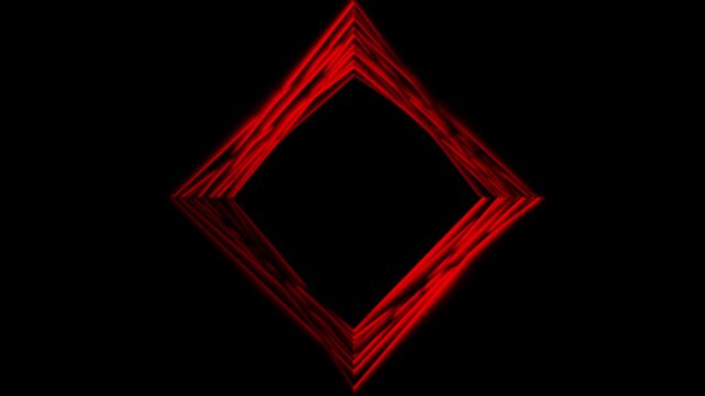 Abstract red glowing diamond shape frame with copy space on black background motion loop