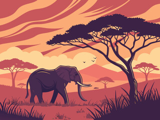 elephant in the sunset