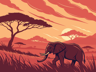 elephant in the sunset