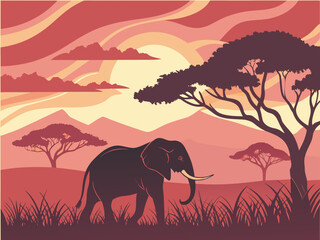 elephant in the sunset