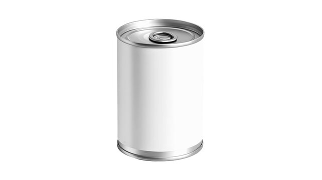 White tin food can with blank label and pull tab lid for packaging mockup. Isolated on transparent background, png