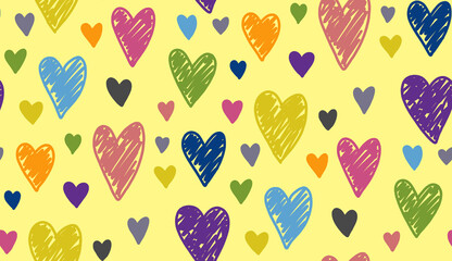 Love heart illustration hand drawn valentine under yellow background
