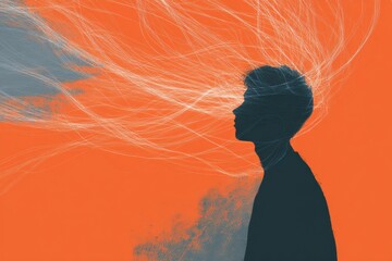 Silhouette of person with abstract pressure lines, minimal illustration concept