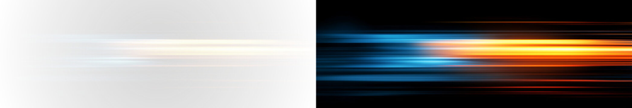 Light motion effect for banners. Multicolored lines. Speed ​​effect on a blue background. Light, speed, and motion lines on white and black backgrounds.