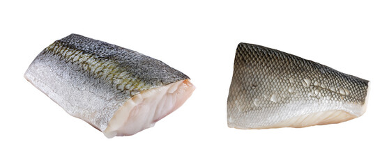 Fresh Sea Bass Fillet with Skin isolated on White or transparent background Cutout PNG