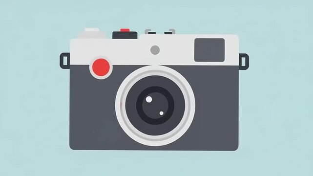 Gray Camera Illustration on Light Blue Background.