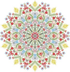 Scandinavian native snow mandala nature ethnic illustration in white