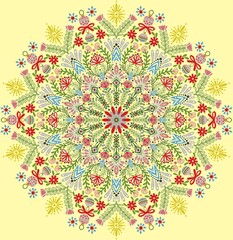 Scandinavian native snow mandala nature ethnic illustration in yellow