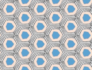 Seamless pattern with geometric elements in blue cyan color background