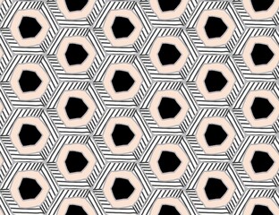 Seamless pattern with geometric elements in black color background