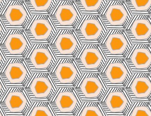 Seamless pattern with geometric elements in orange color background