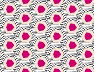 Seamless pattern with geometric elements in pink color background