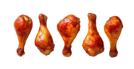 Golden Roasted Chicken Drumsticks Lined Up isolated on White or transparent background Cutout PNG