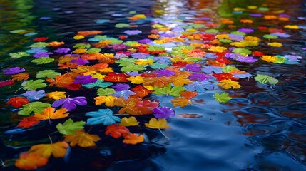 maple leaves floating on water