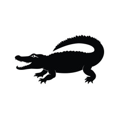 Fototapeta premium Dynamic alligator silhouette vector illustration design, A striking black and white silhouette of an alligator in a dynamic pose, perfect for vector illustration design