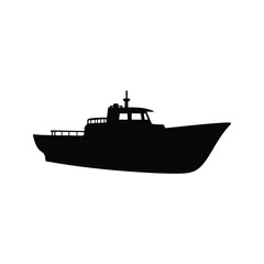 Obraz premium Maritime silhouette of a cargo ship vector illustration, Black and white vector illustration of a cargo ship silhouette