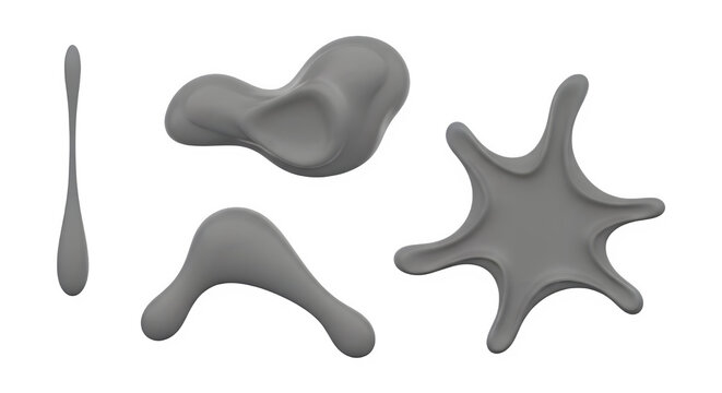 Grey amoeba shapes isolated on transparent background