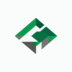 Abstract Geometric Diamond Shape Modern Logo Template Emerald Green And Gray Scheme