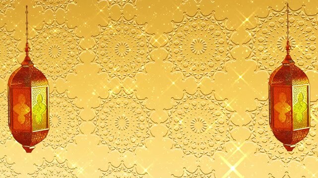 4k Dynamic Ramadan Mubarak islamic geometric decorative pattern background yellow flower design with looping lantern