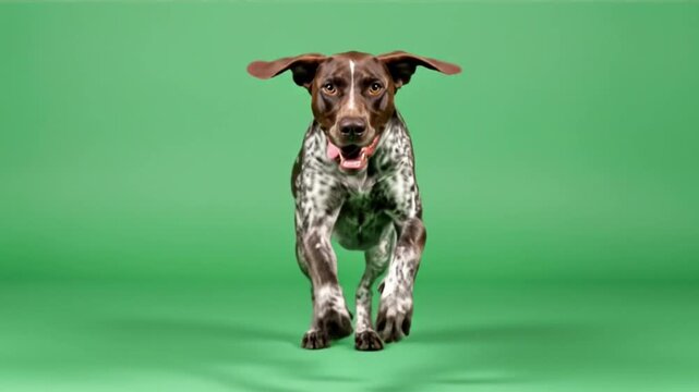 Spanish Pointer Running Green Screen Large Breed Motion Chroma Key Hunting Dog Isolated Background
