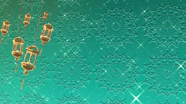 4k Dynamic Ramadan Mubarak islamic geometric decorative pattern background flower design with looping lantern
