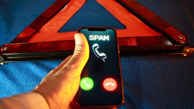 Ciberdelincuencia llamada desconocida y spam con sirena polic&iacute;a de alarma a m&oacute;vil de ciberdelincuente con n&uacute;mero desconocido y phishing con fraude en pantalla