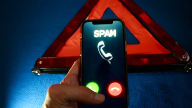 spam llamada desconocida a tel&eacute;fono m&oacute;vil de ciberdelincuencia peligrosa y phishing en pantalla y sirena de alarma
