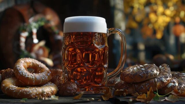 Video A plate of pretzels accompanied by a mug of beer, perfect for a casual gathering or snack
