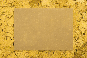 Blank paper card on gold star background