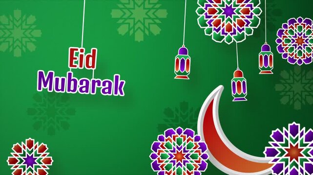Animation Design of Happy Eid Mubarak with Animated Islamic Objects