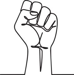 A simple line drawing depicts a raised clenched fist symbol of resistance