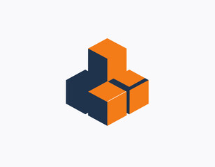 Obraz premium Abstract Isometric Block Structure In Orange And Dark Blue Illustration Graphic