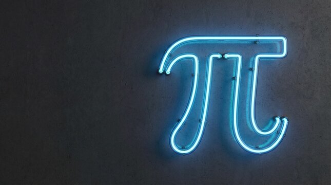 Neon pi symbol in blue light on dark background  