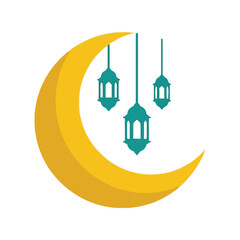 Obraz premium Ramadan moon and lanterns illustration Vector