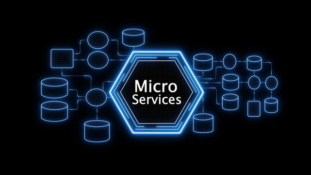 Micro Services Technology Concept with Digital Circuitry and Icons micro services circuit board, scalable cloud architecture and modern software integration