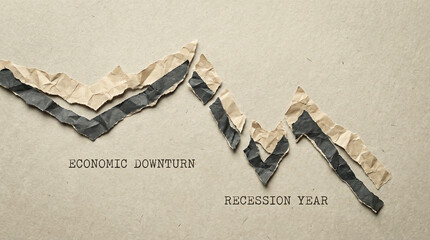 Economic Downturn and Financial Recession Concept with Torn Paper Graph on Textured Background
