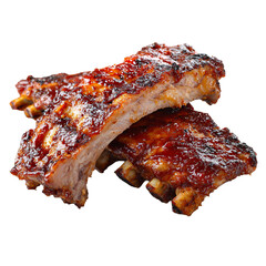 Baked barbecue ribs isolated on transparent background