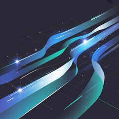 Glowing Blue Teal Lines Flowing on Dark Digital Grid Background