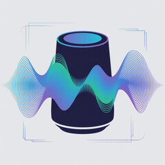 Smart Speaker Emitting Gradient Sound Waves Digital Illustration on Grey Background