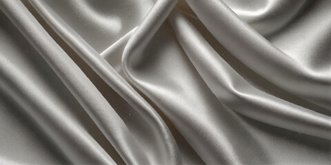 Fototapeta premium White and Beige Luxury Satin Silk Fabric with Soft Fluid Waves, Elegant Smooth Folds and Shimmering Highlights Creating an Abstract Premium Textile Background