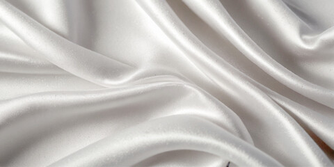 Obraz premium Abstract Luxury Silk Satin Fabric Background Featuring Beige and white Tones, Smooth Fluid Waves, Soft Shimmering Light and Elegant Wavy Textile Folds